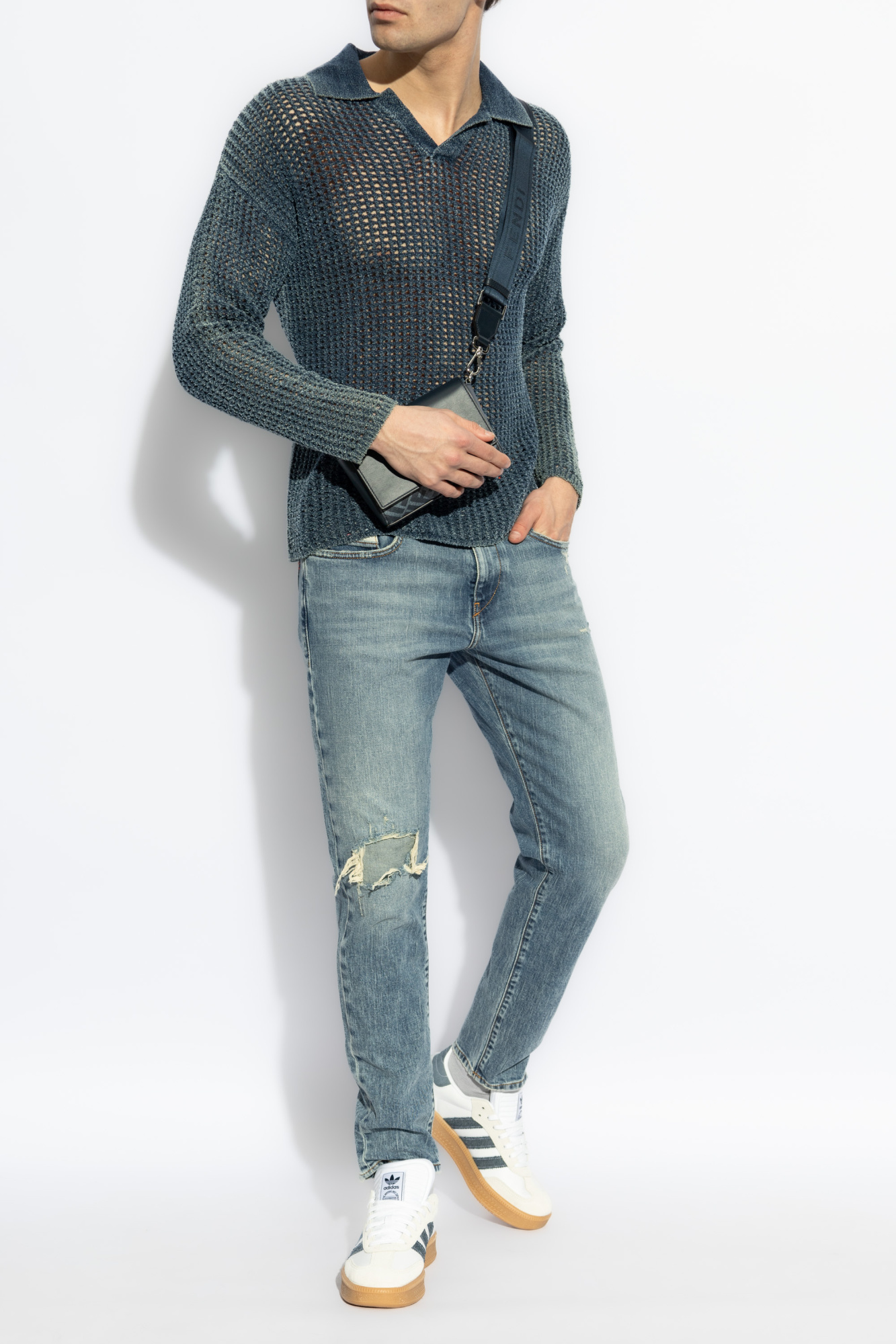 DIESEL ブルー K-Squared ニットポロシャツ Diesel: ブルー K-Squared ニットポロシャツ | SSENSE 日本